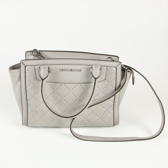 MICHAEL KORS SELMA STUD QUILTED SATCHEL GREY TOTE - Picture 2 of 8